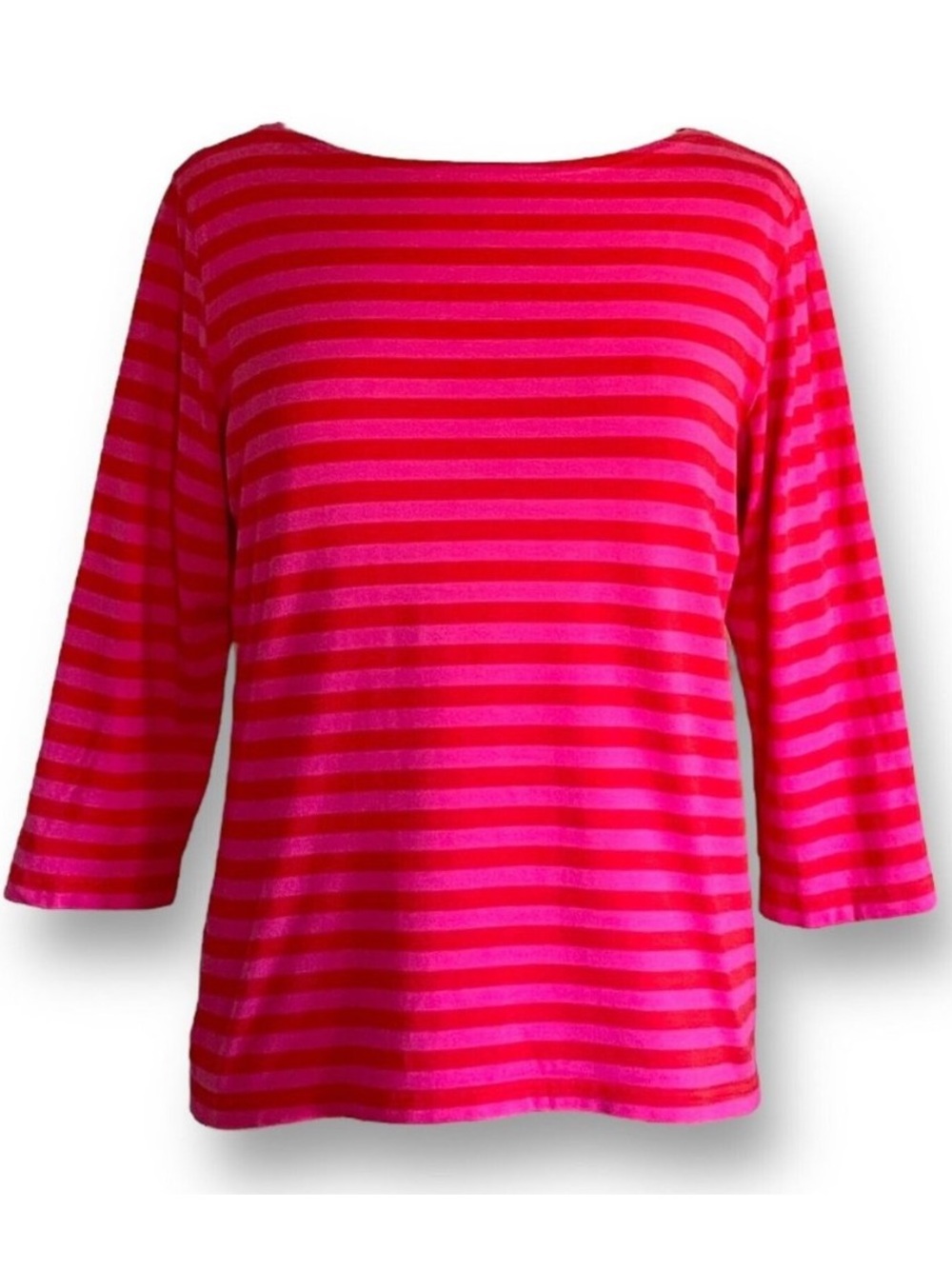 Marimekko | Ilma Shirt 3/4 Sleeve Boatneck in Red/Pink Stripe Small